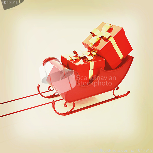 Image of Christmas Santa sledge with gifts. 3D illustration. Vintage styl