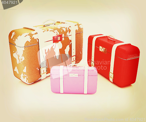 Image of suitcases for travel . 3D illustration. Vintage style.