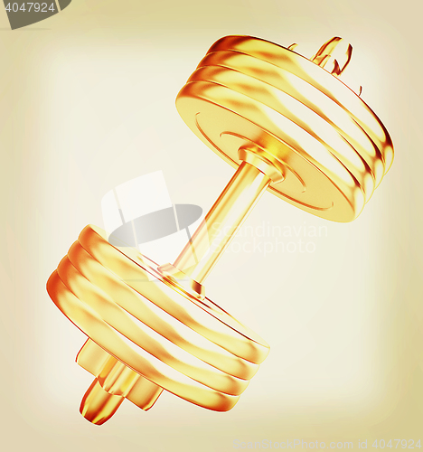Image of Gold dumbbells isolated on a white background. 3D illustration. 