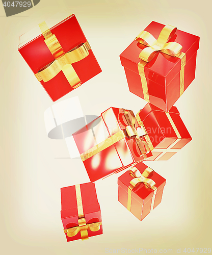 Image of Bright christmas gifts on a white background . 3D illustration. 