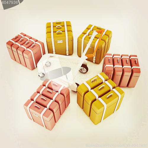 Image of Trolley for luggage at the airport and luggage. 3D illustration.