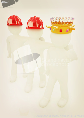 Image of 3d people - man, person with a golden crown. King with person wi