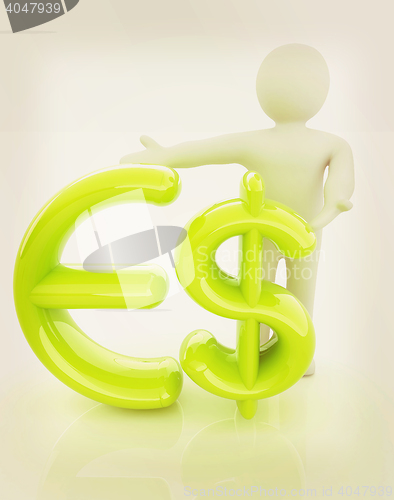 Image of 3d people - man, person presenting - dollar and euro sign. 3D il