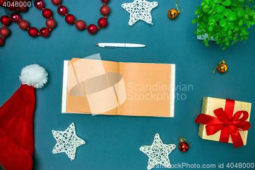 Image of Greeting card mock up template with Christmas decorations.