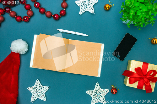 Image of Greeting card mock up template with Christmas decorations.