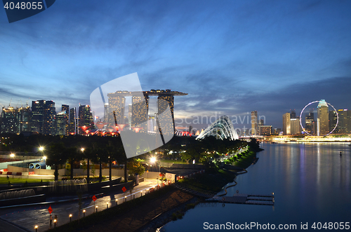 Image of Singapore cityscape during sunset