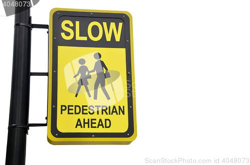 Image of Yellow design sign for pedestrian ahead