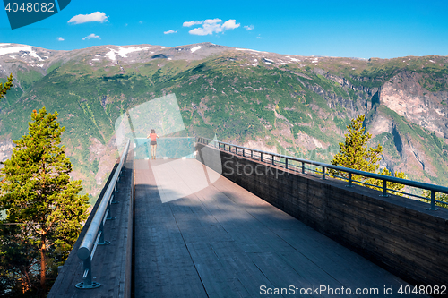 Image of Woman enjoying scenics from Stegastein Viewpoint