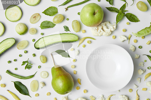 Image of fresh organic green vegetables and fruits for salad