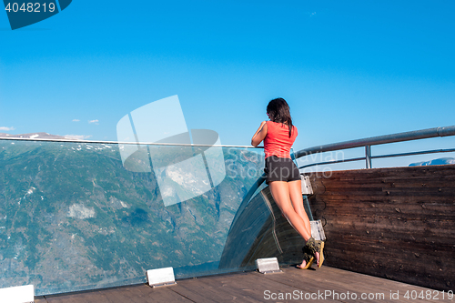 Image of Woman enjoying scenics from Stegastein Viewpoint