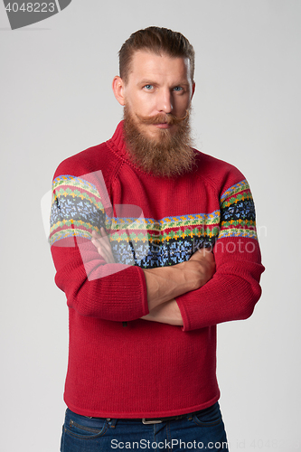 Image of Serious confident bearded hipster man