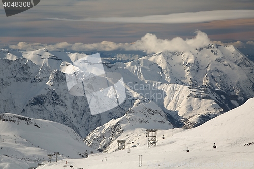 Image of Skiing slopes, majestic Alpine landscape