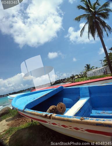 Image of boats on beach shore Brig Bay  Big Corn Island, Nicaragua, Centr