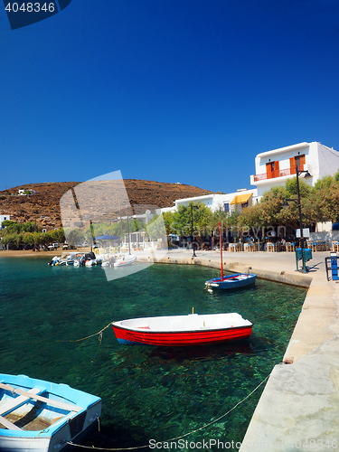 Image of editorial small port harbor of Faros, Sifnos Island, Greece with