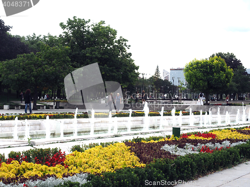 Image of editorial The National Palace of Culture and fountains are seen 