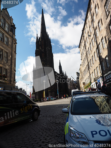 Image of editorial  A view in silhoutte of Tolbooth Church in Castlehill 