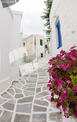 Image of Greek Island Paros, historic village Lefkes typical street scene