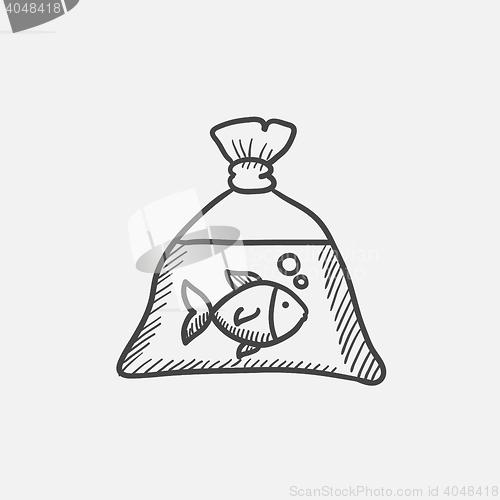 Image of Fish in plastic bag sketch icon.