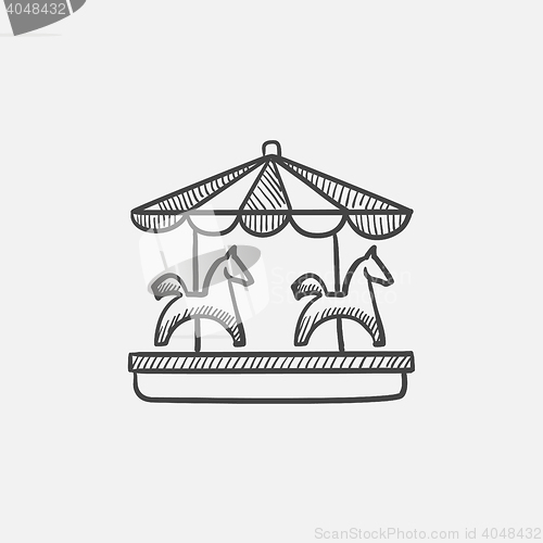 Image of Merry-go-round with horses sketch icon.