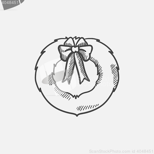 Image of Christmas wreath sketch icon.