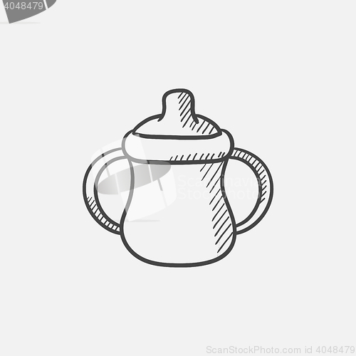 Image of Baby bottle with handles sketch icon.