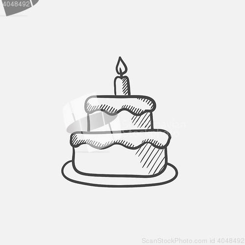 Image of Easter cake with candle sketch icon.