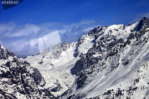 Image of Mountains with glacier in snow at winter sun day