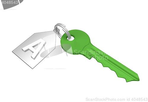 Image of green key and silver trinket with silver ring