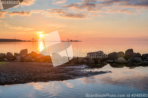 Image of Sunset on the sea, a type on port