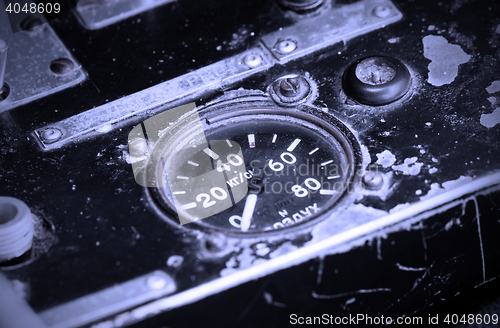 Image of Different meters and displays in an old plane