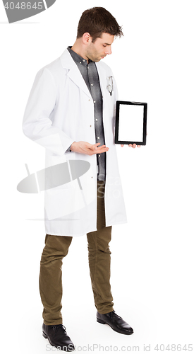 Image of Doctor holding tablet with copy space and clipping path for the 