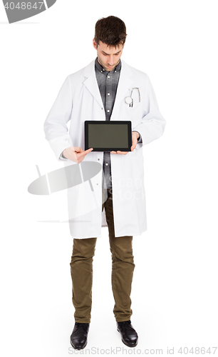 Image of Doctor holding tablet with copy space and clipping path for the 