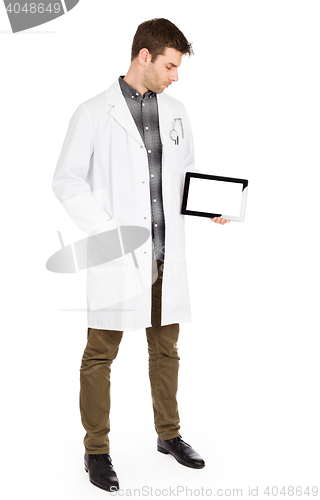 Image of Doctor holding tablet with copy space and clipping path for the 