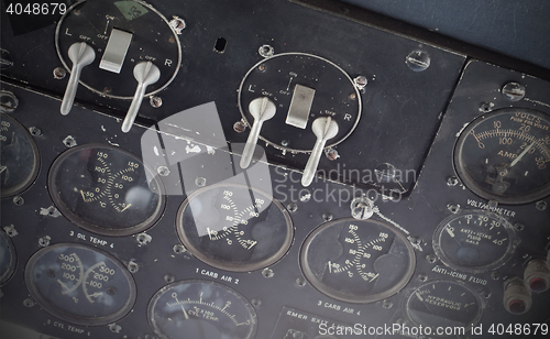 Image of Different meters and displays in an old plane