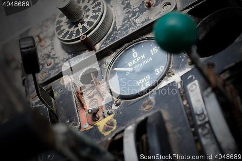 Image of Center console and throttles in airplane