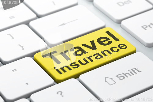 Image of Insurance concept: Travel Insurance on computer keyboard background