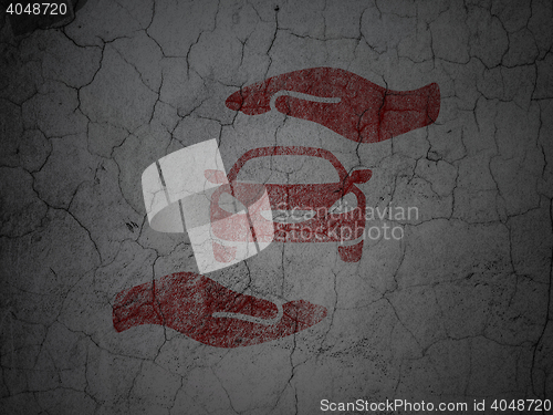 Image of Insurance concept: Car And Palm on grunge wall background
