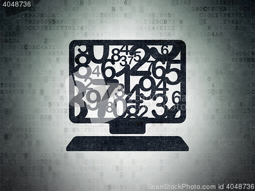 Image of Studying concept: Computer Pc on Digital Data Paper background