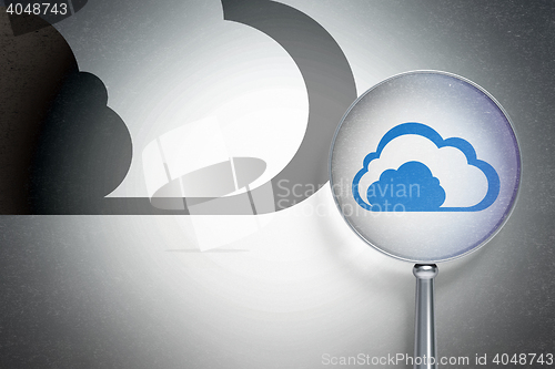 Image of Cloud computing concept:  Cloud with optical glass on digital background