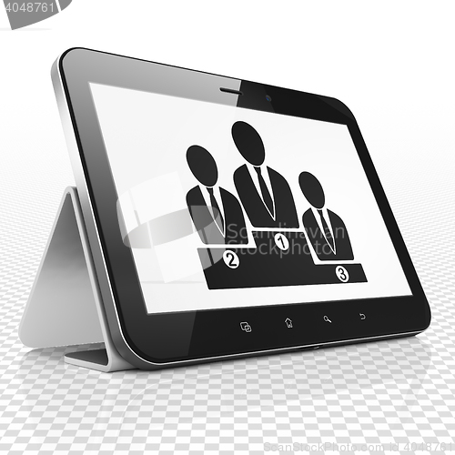 Image of News concept: Tablet Computer with Business Team on display