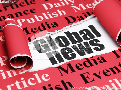 Image of News concept: black text Global News under the piece of  torn paper