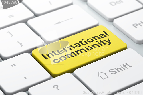 Image of Politics concept: International Community on computer keyboard background