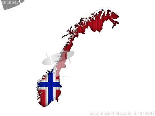 Image of Map and flag of Norway on corrugated iron