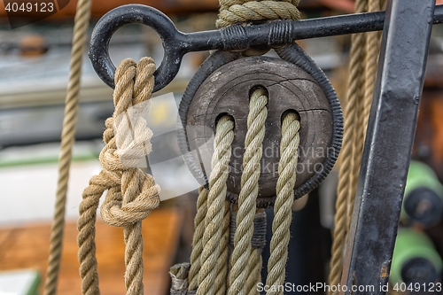 Image of Old rope on sailing boat