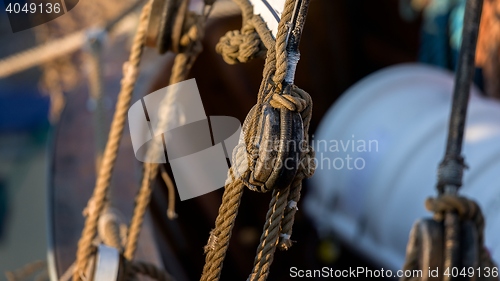 Image of Old rope on sailing boat