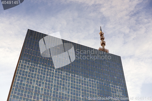 Image of Skyscrapers against blue sky