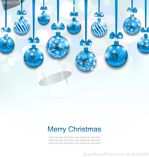 Image of Christmas Blue Glassy Balls with Bow Ribbon