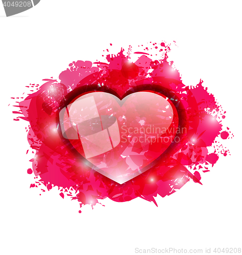 Image of Beautiful glassy heart on grunge pink blobs for Valentines day