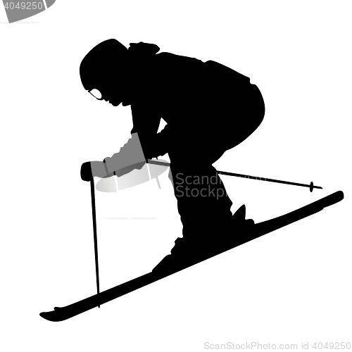 Image of Mountain skier  speeding down slope. sport silhouette.