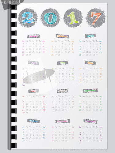 Image of Colorful calendar with scribbled color elements for year 2017